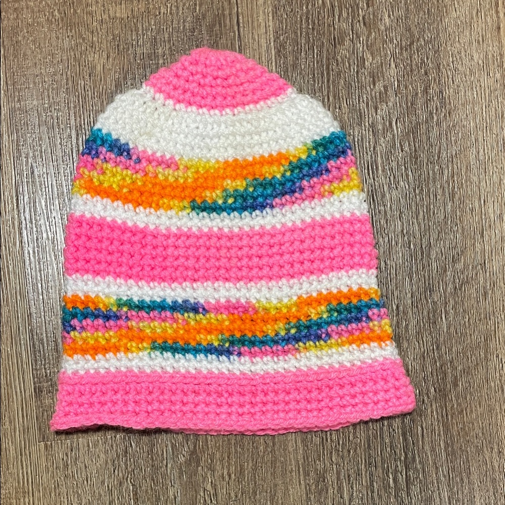 Colorful Striped Womens Beanie Toboggan Crotcheted Colorful